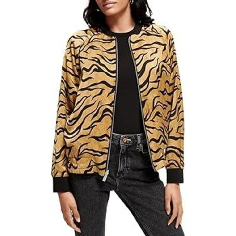 Scotch Soda‎ Amsterdam Tiger Print Bomber Jacket Womens Floral Lining S MINT